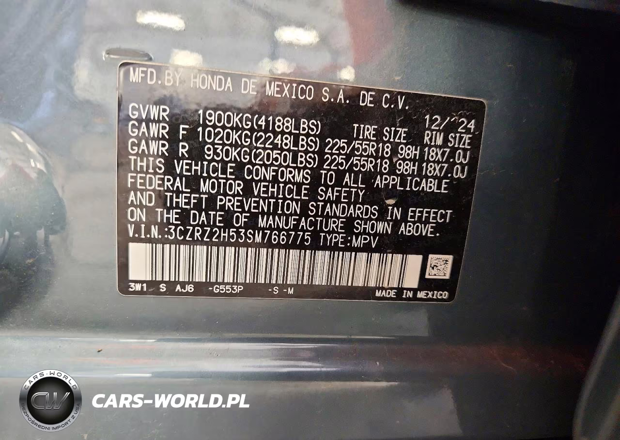 2025 Honda Hr-V Sport VIN:3CZRZ2H53SM766775 - 13