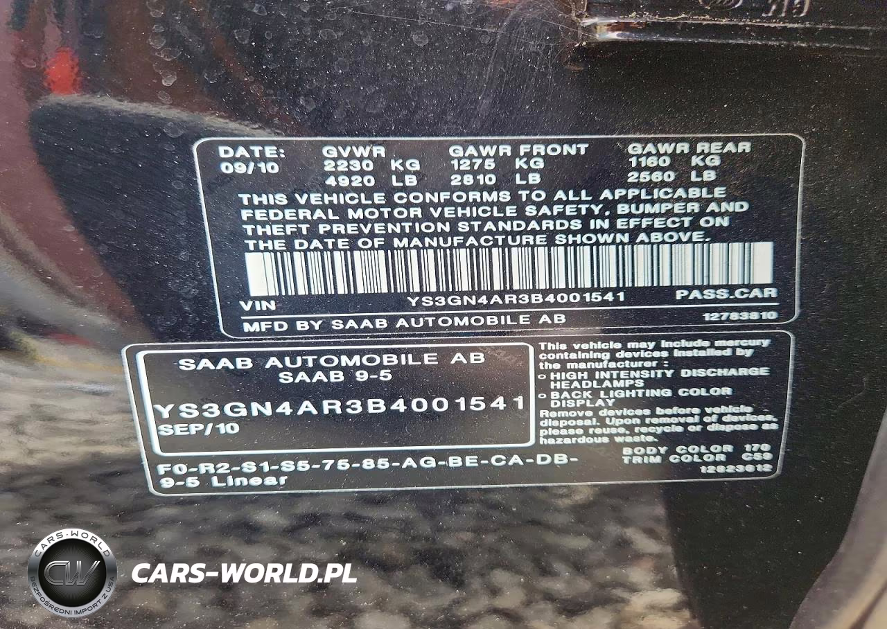 2011 Saab 9-5 Turbo VIN:YS3GN4AR3B4001541 - 12