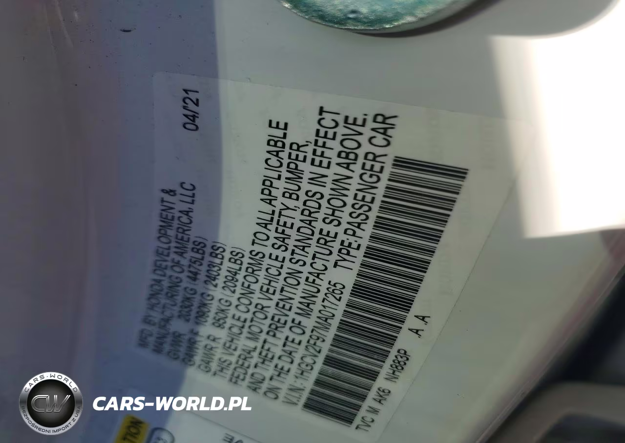 2021 Honda Accord Touring VIN:1HGCV2F97MA017265 - 12