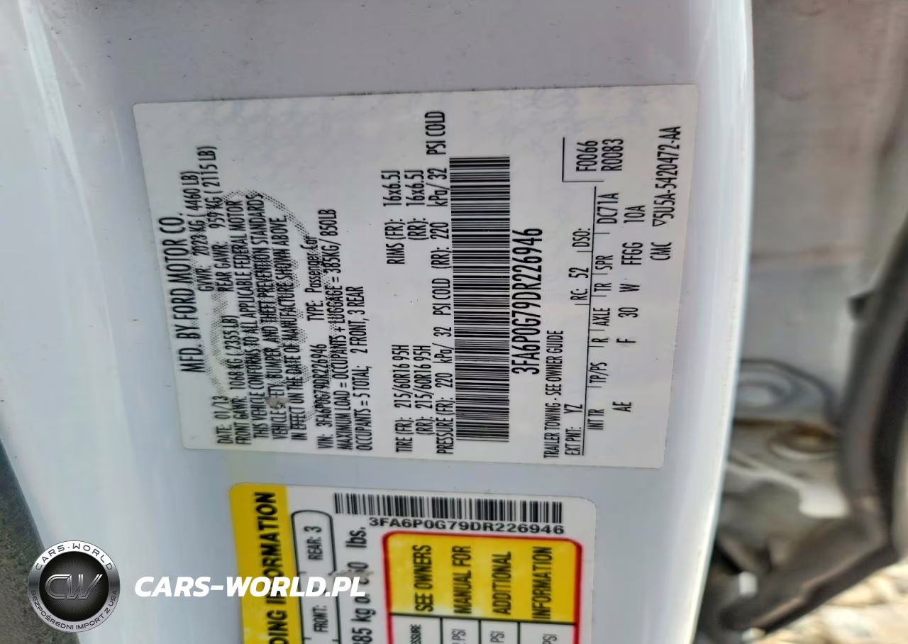 2013 Ford Fusion S VIN:3FA6P0G79DR226946 - 12