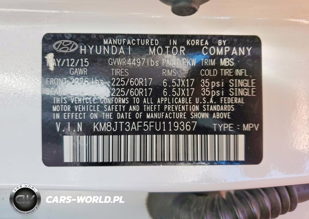 2015 Hyundai Tucson Gls VIN:KM8JT3AF5FU119367 - 12