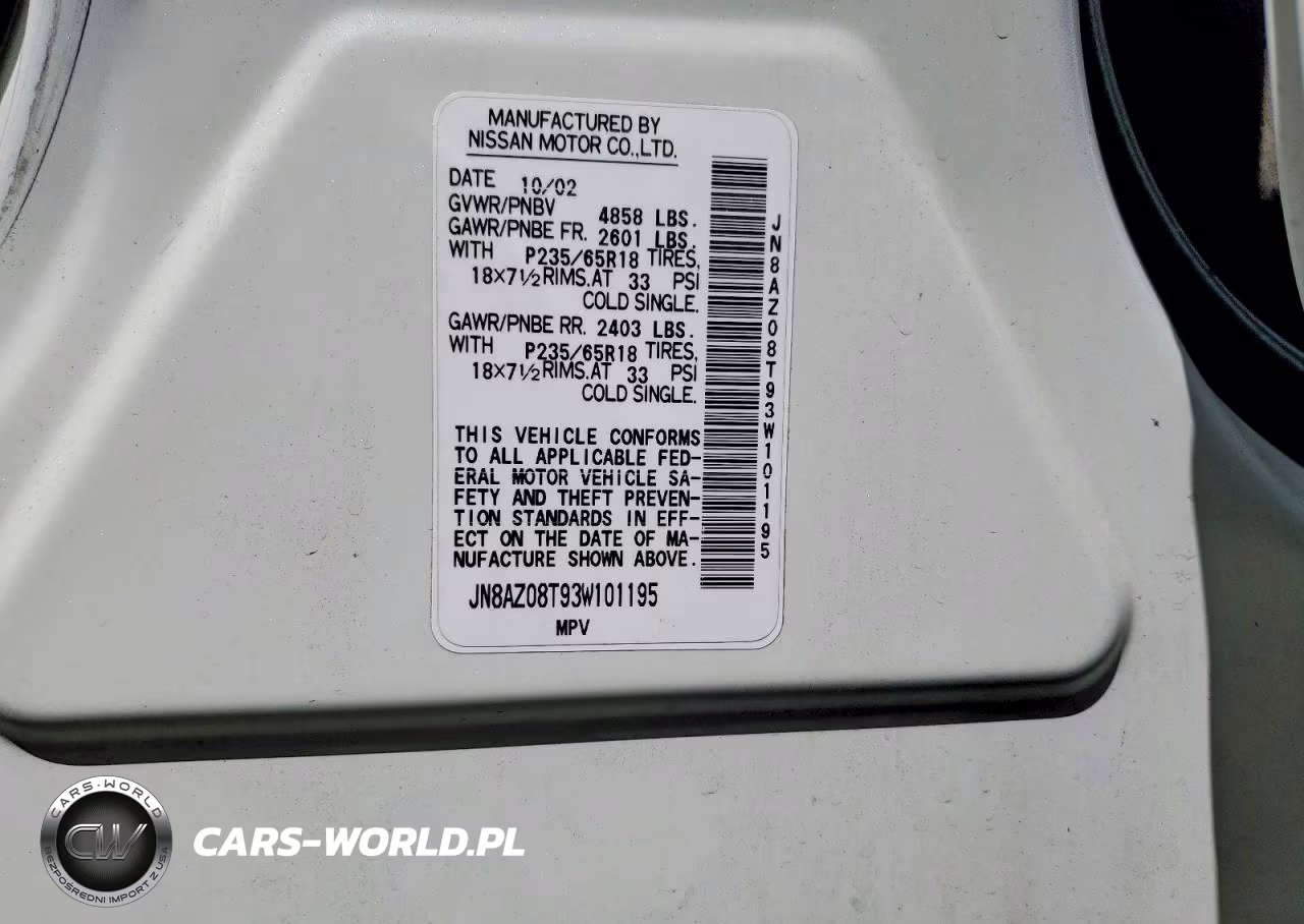 2003 Nissan Murano Sl VIN:JN8AZ08T93W101195 - 12
