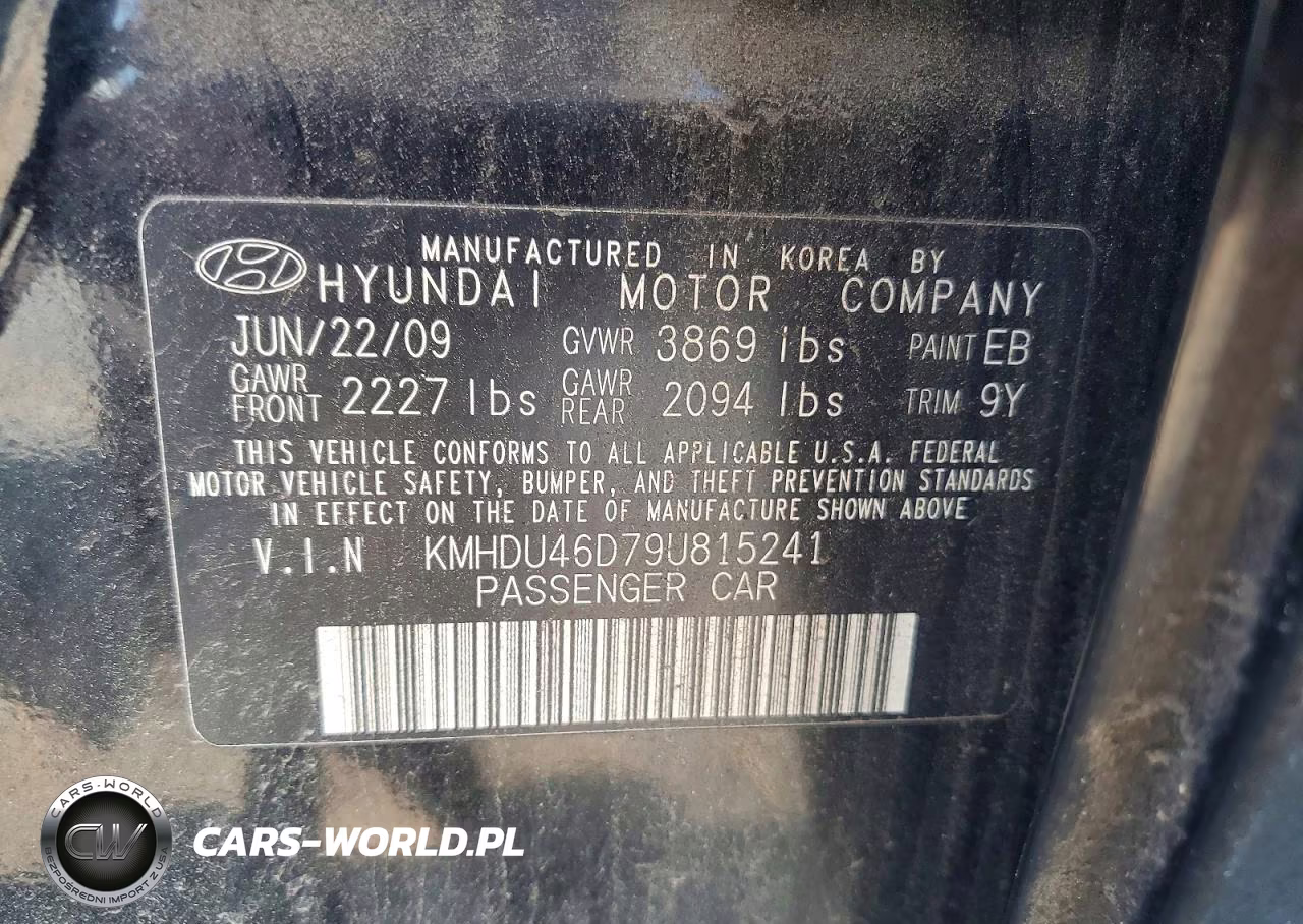 2009 Hyundai Elantra Gls VIN:KMHDU46D79U815241 - 12