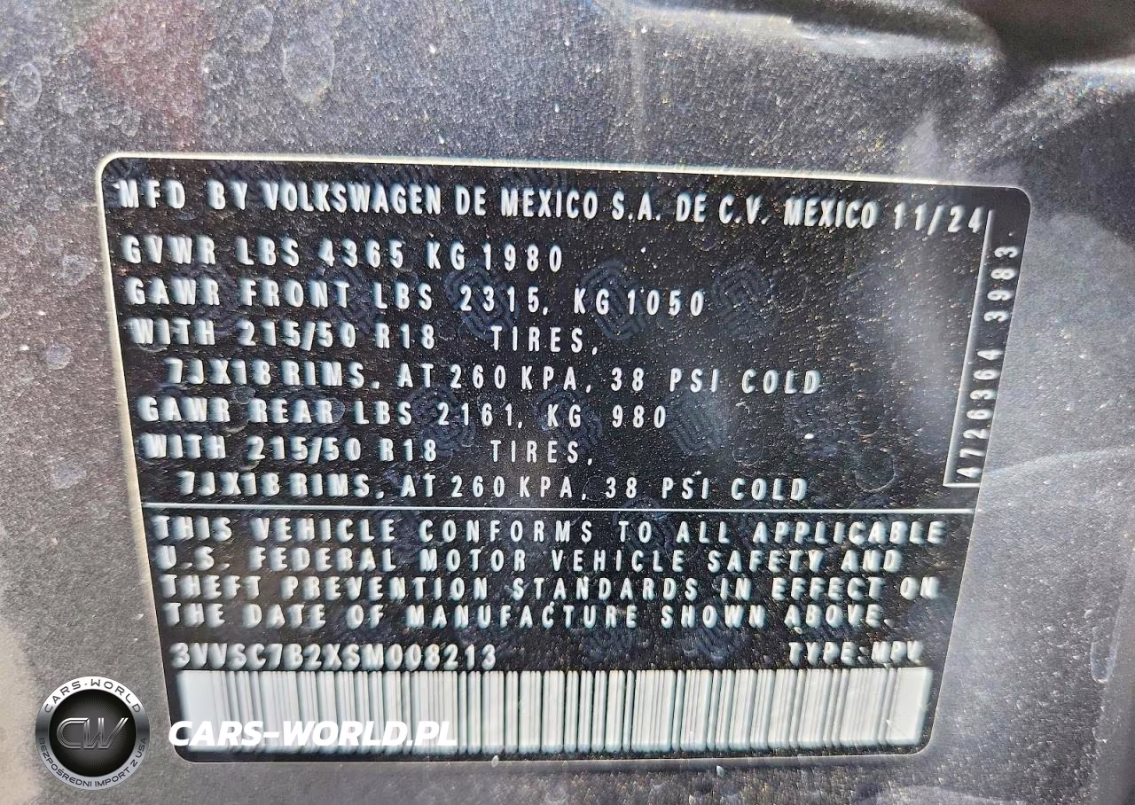 2025 Volkswagen Taos Se VIN:3VVSC7B2XSM008213 - 13