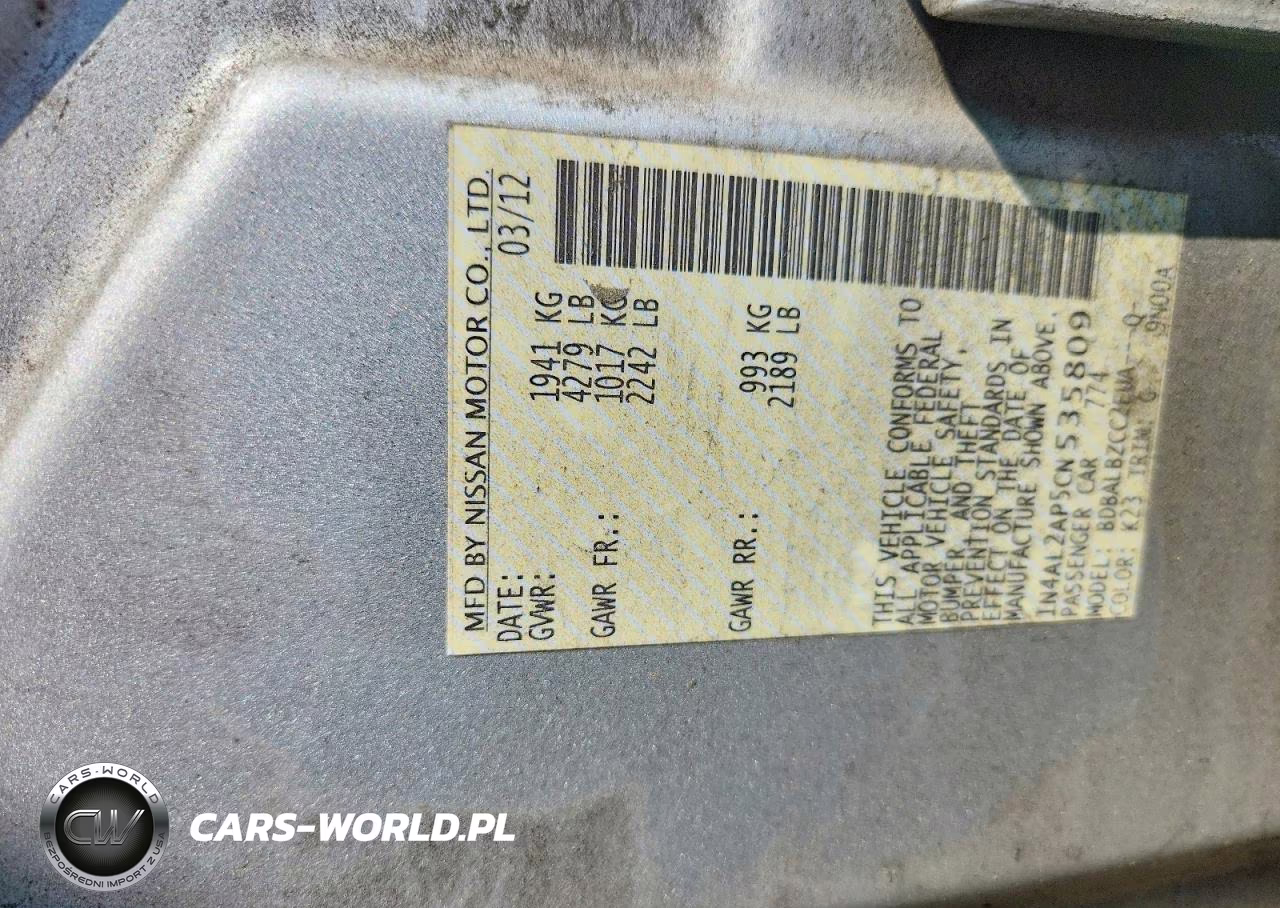 2012 Nissan Altima 2.5 VIN:1N4AL2AP5CN535809 - 12