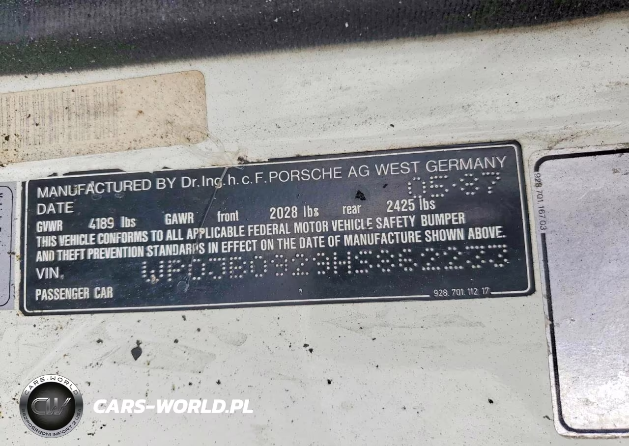 1987 Porsche 928 S VIN:WP0JB0929HS862233 - 12