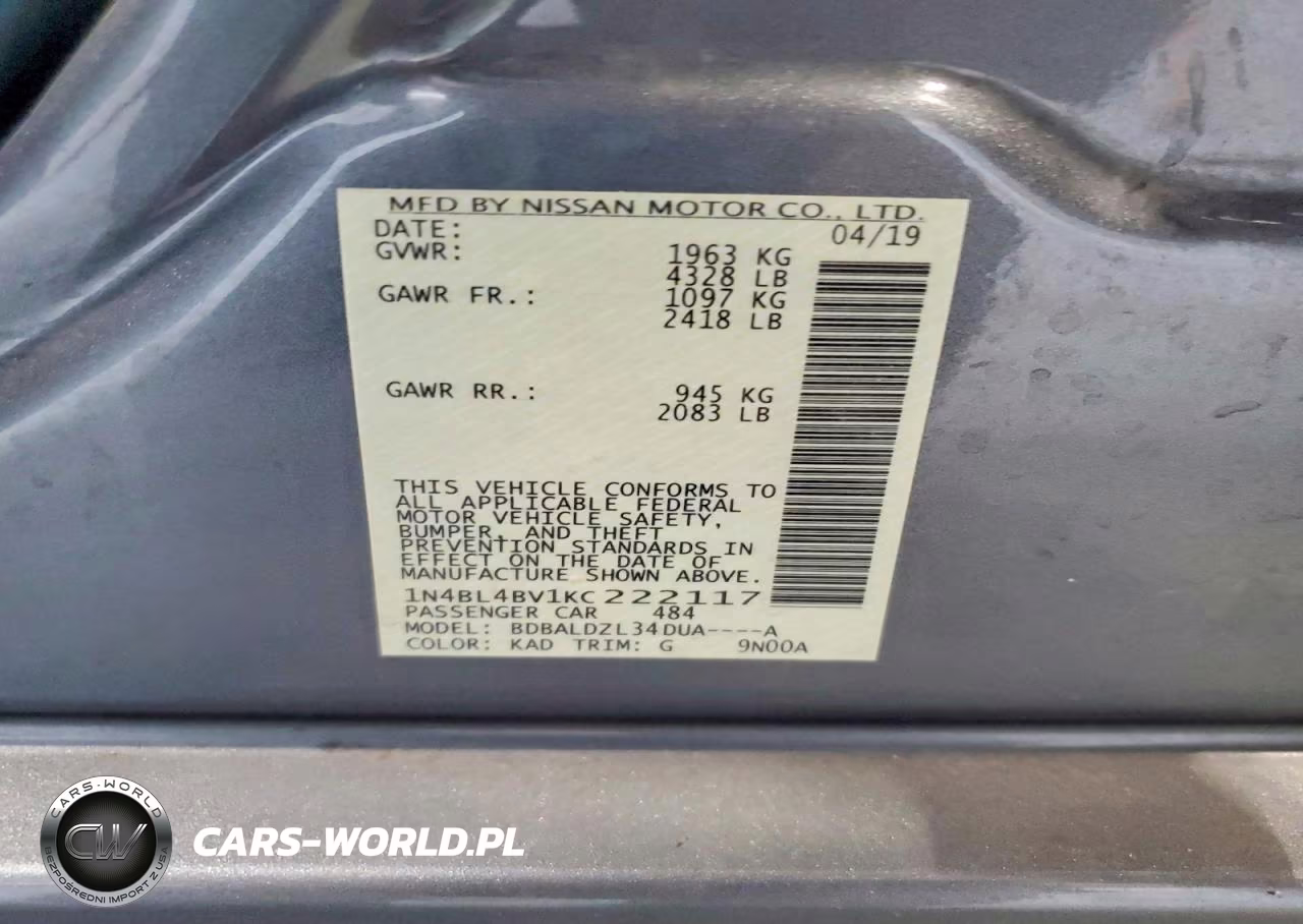 2019 Nissan Altima S VIN:1N4BL4BV1KC222117 - 12