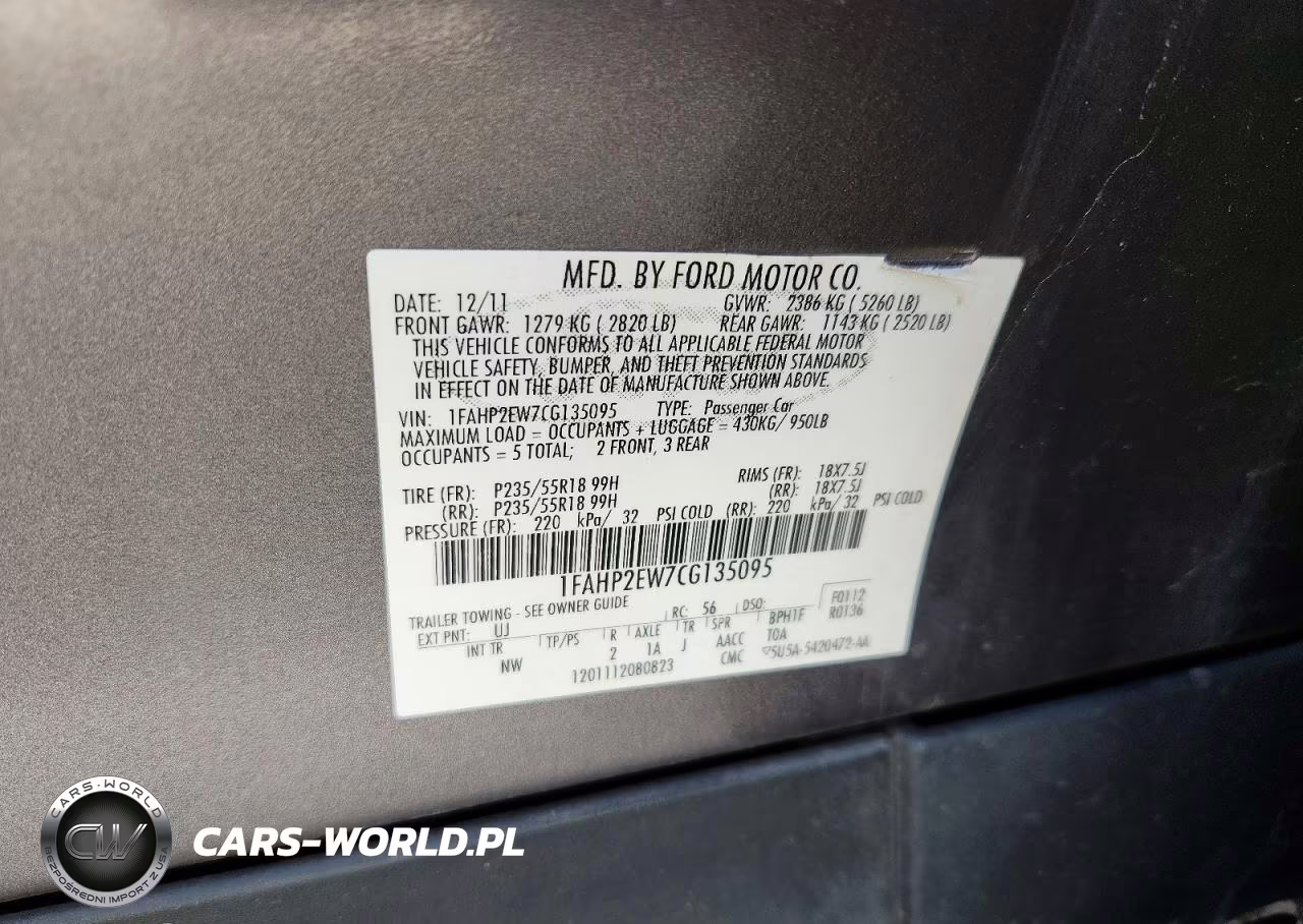 2012 Ford Taurus Sel VIN:1FAHP2EW7CG135095 - 12