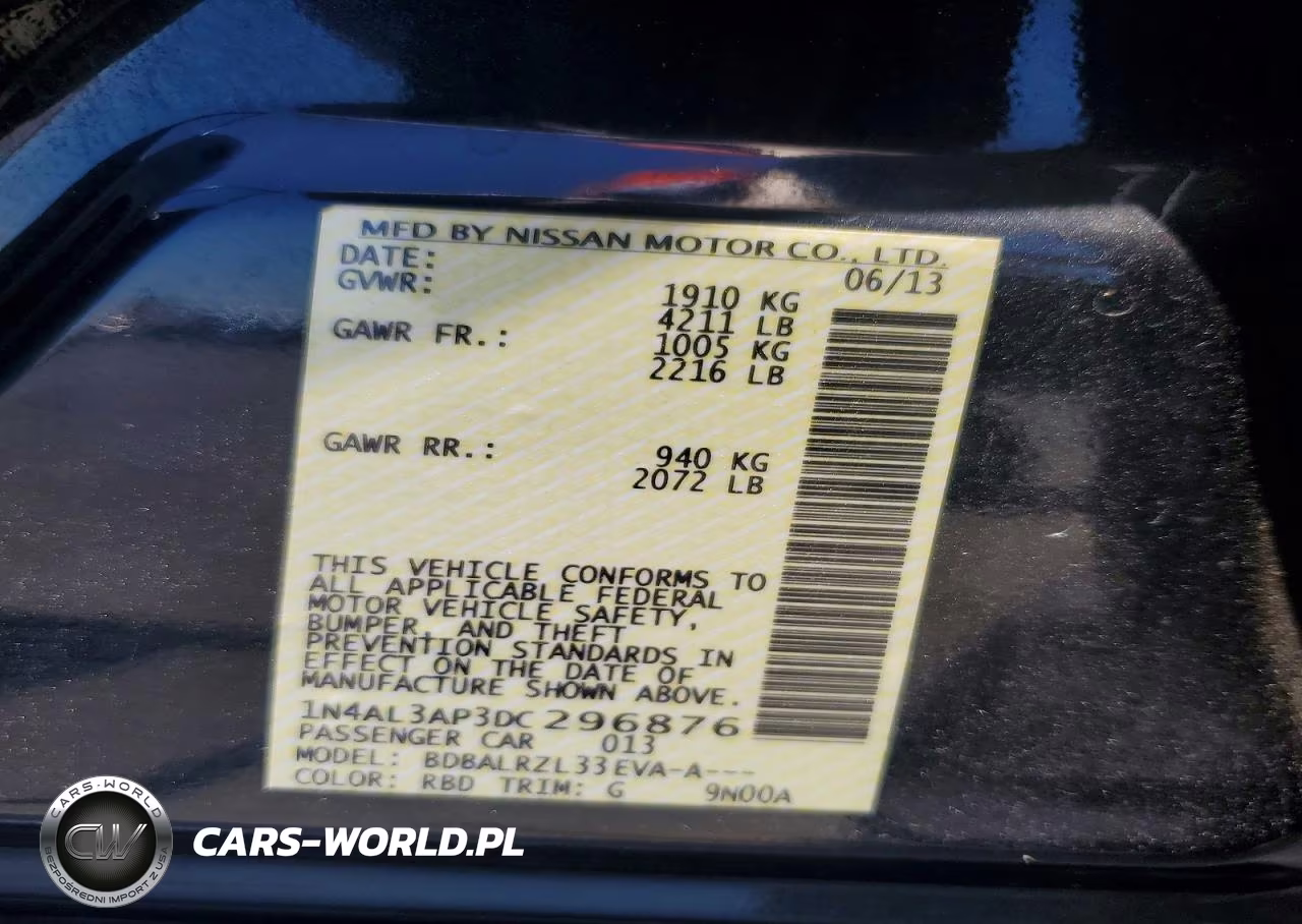 2013 Nissan Altima Sv VIN:1N4AL3AP3DC296876 - 12
