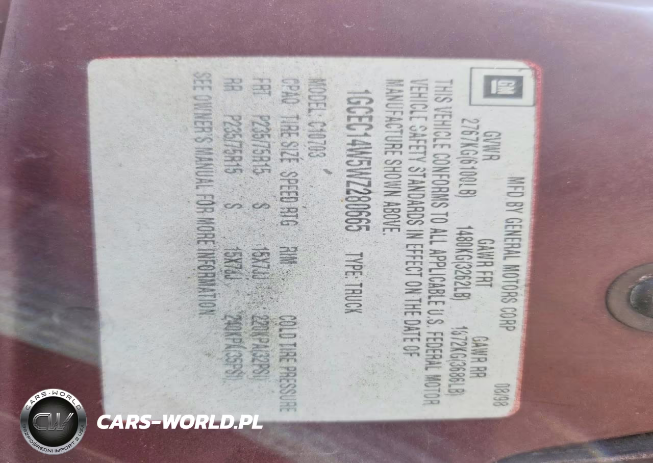 1998 Chevrolet Gmt-400 C1500 VIN:1GCEC14W5WZ280665 - 12