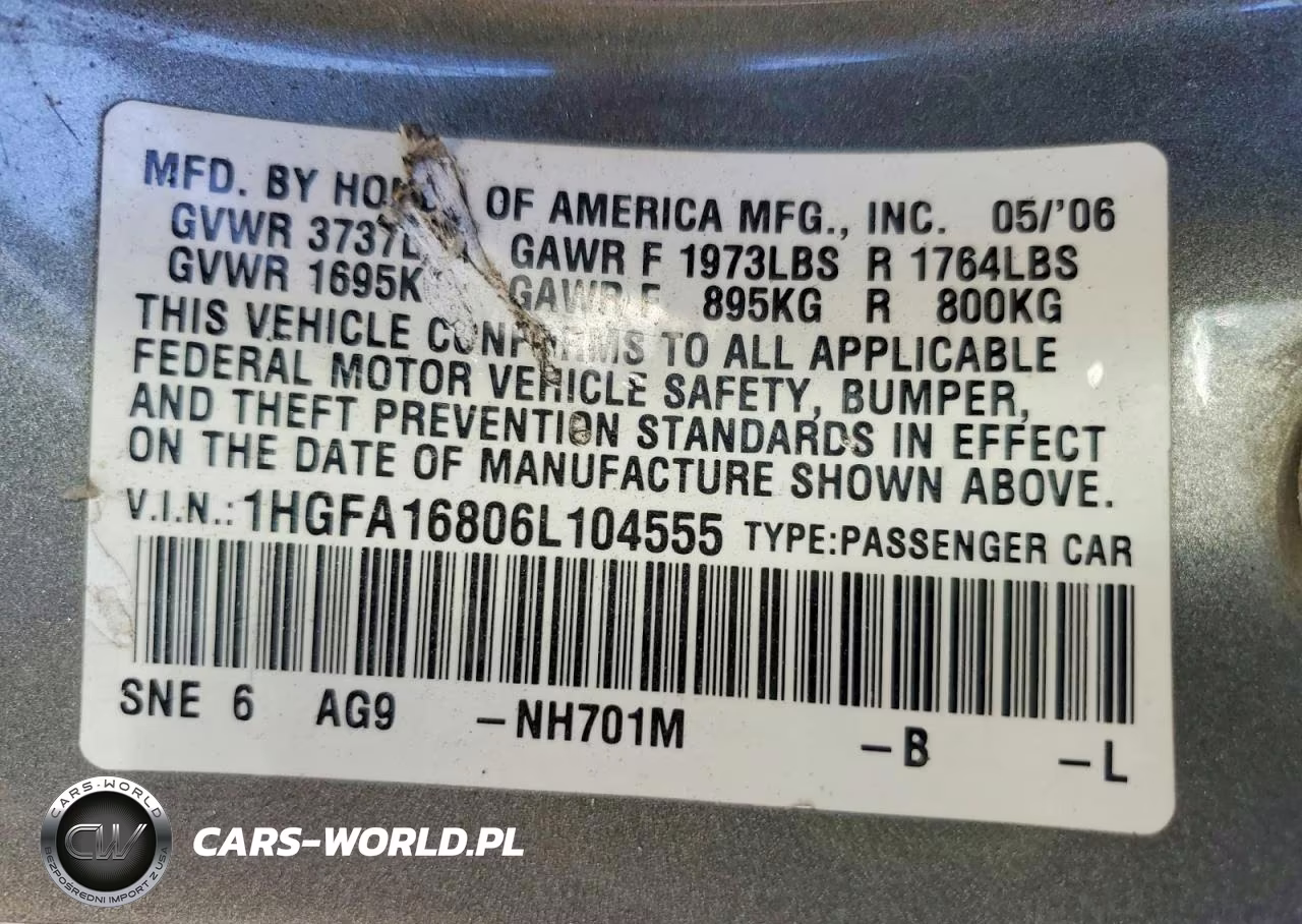 2006 Honda Civic Ex VIN:1HGFA16806L104555 - 12