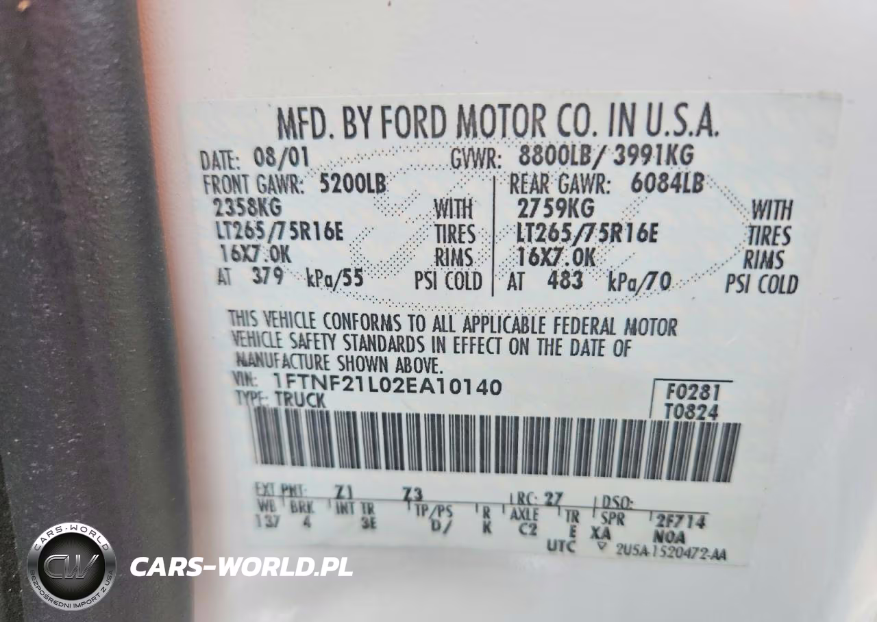 2002 Ford F250 Super Duty VIN:1FTNF21L02EA10140 - 12