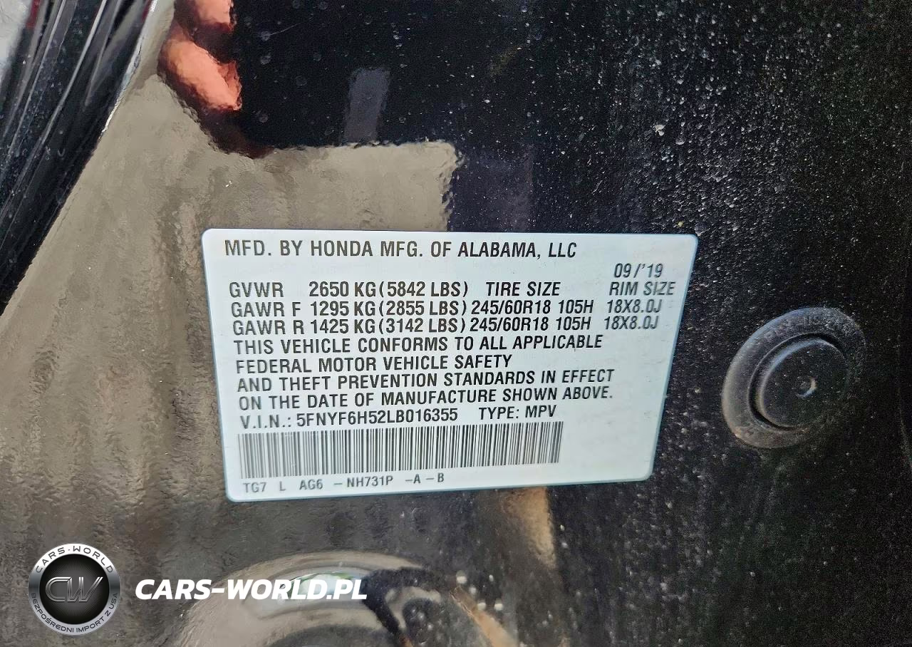 2020 Honda Pilot Exl VIN:5FNYF6H52LB016355 - 14