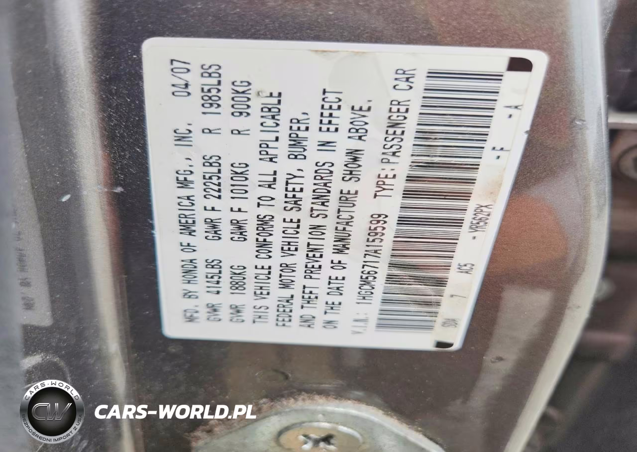 2007 Honda Accord Ex VIN:1HGCM56717A159599 - 12