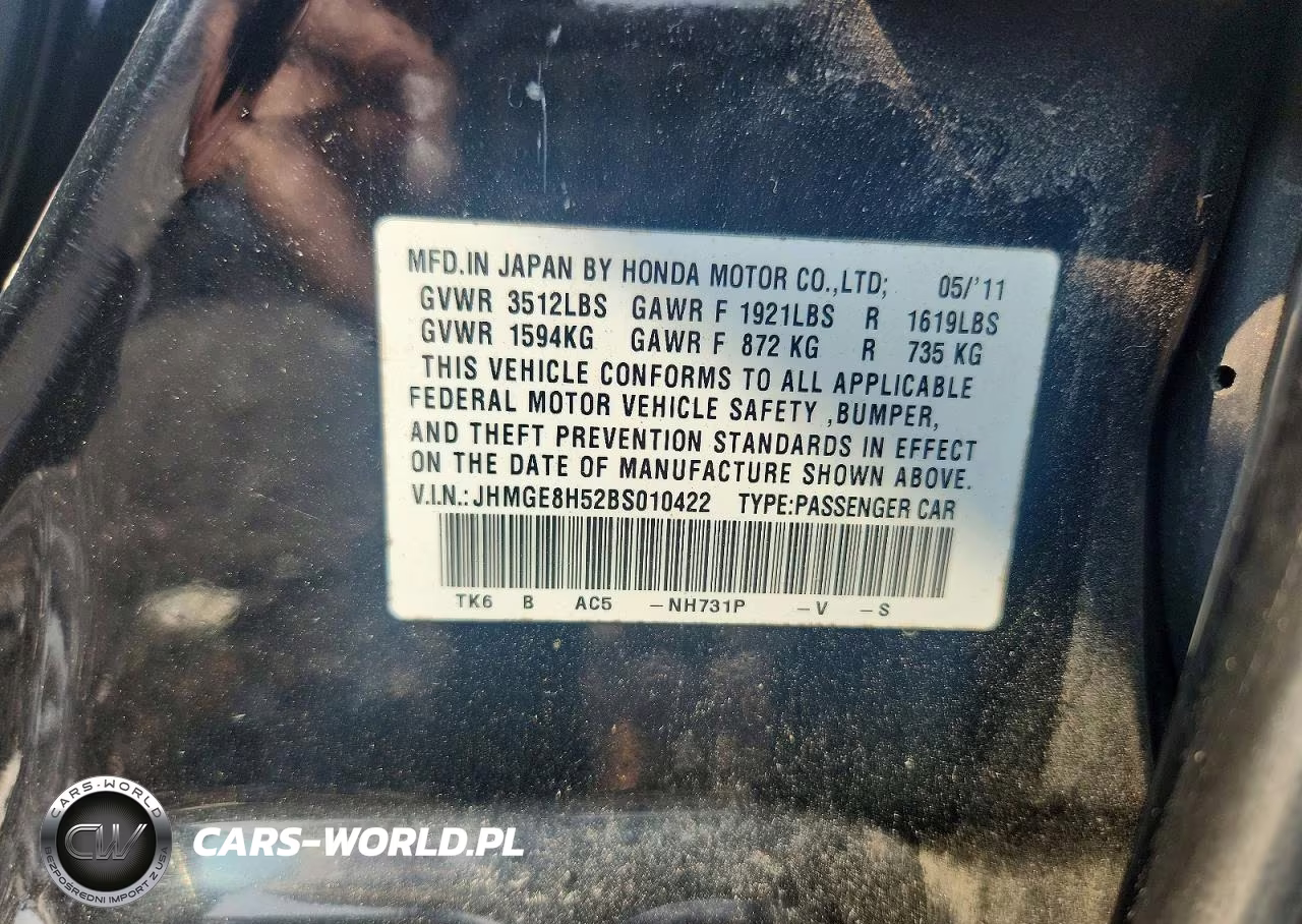 2011 Honda Fit Sport VIN:JHMGE8H52BS010422 - 12