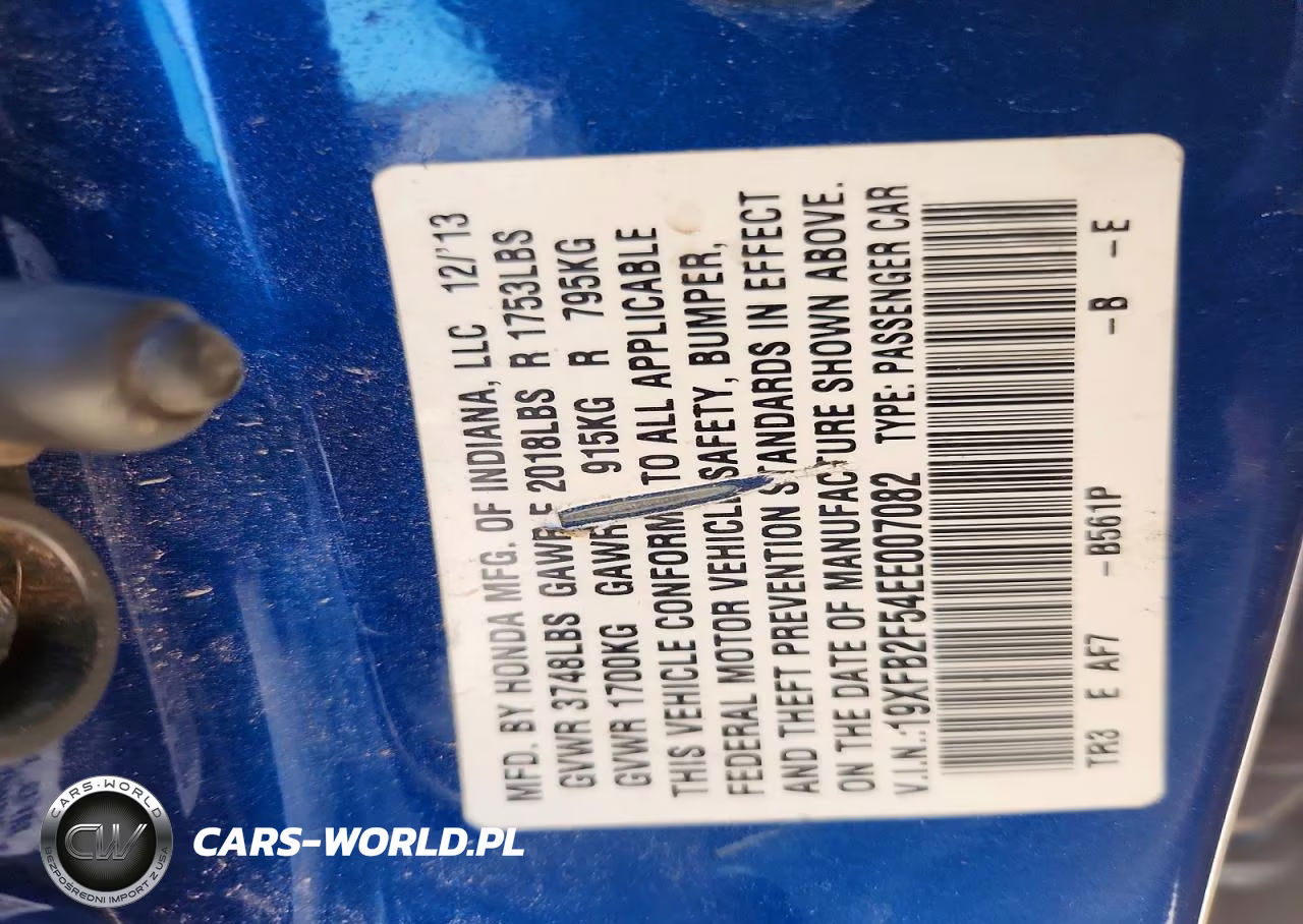 2014 Honda Civic Lx VIN:19XFB2F54EE007082 - 12