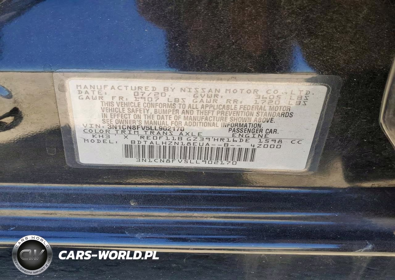 2020 Nissan Versa Sr VIN:3N1CN8FV5LL902170 - 12