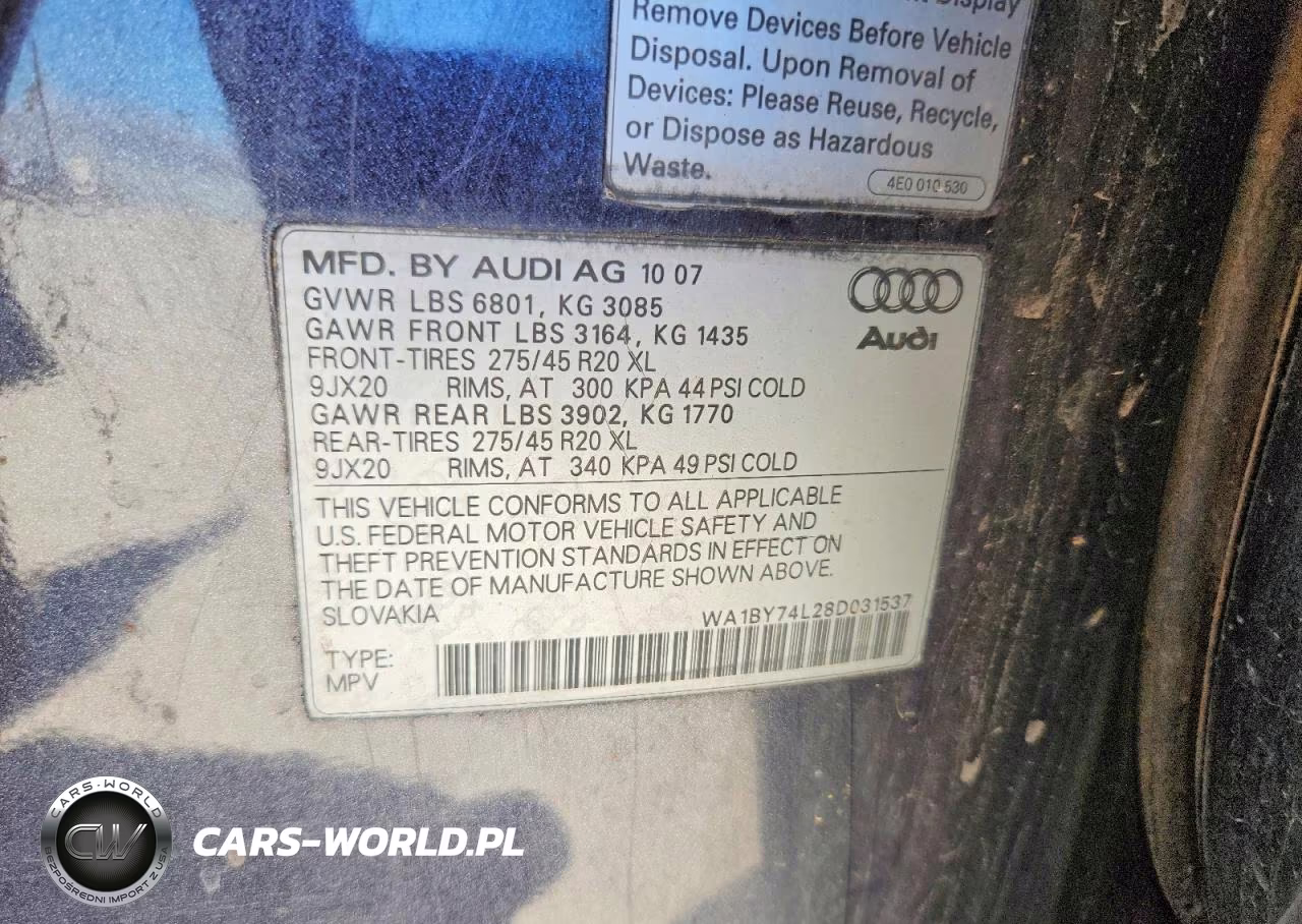 2008 Audi Q7 3.6 Quattro Premium VIN:WA1BY74L28D031537 - 13