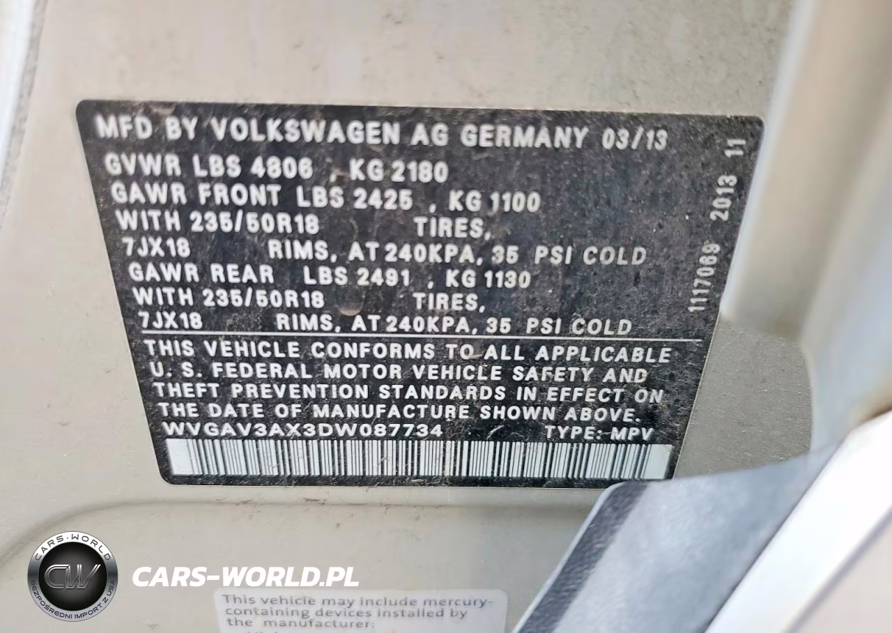 2013 Volkswagen Tiguan S VIN:WVGAV3AX3DW087734 - 13