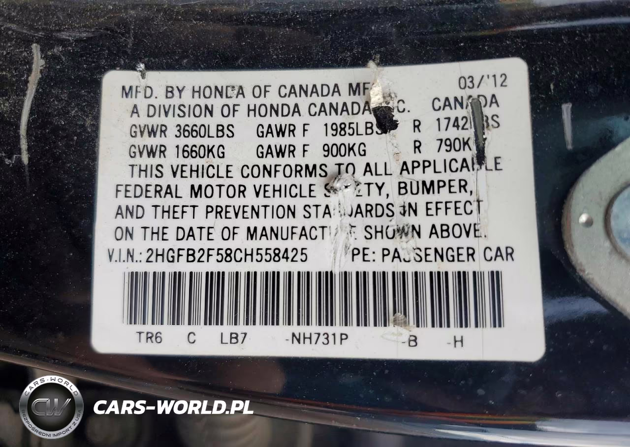 2012 Honda Civic Lx VIN:2HGFB2F58CH558425 - 12