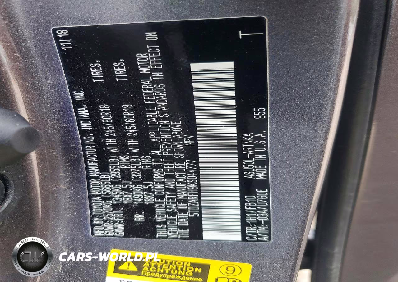 2019 Toyota Highlander Le VIN:5TDZARFH9KS044777 - 12