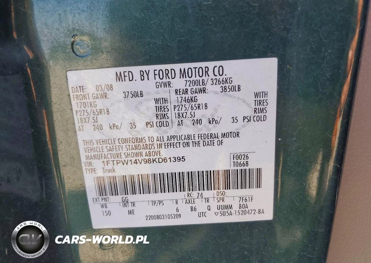 2008 Ford F150 Supercrew VIN:1FTPW14V98KD61395 - 12