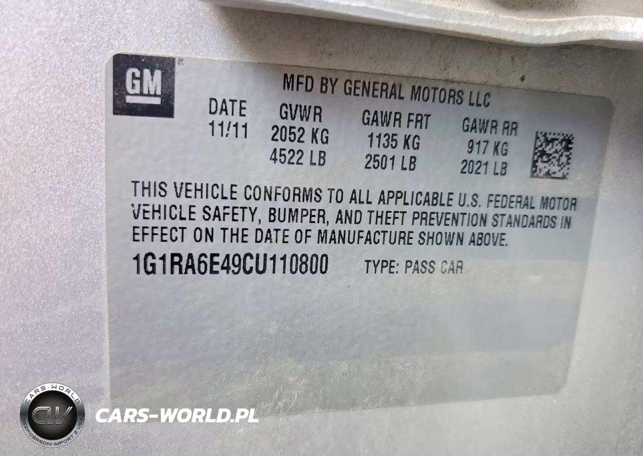 2012 Chevrolet Volt VIN:1G1RA6E49CU110800 - 12