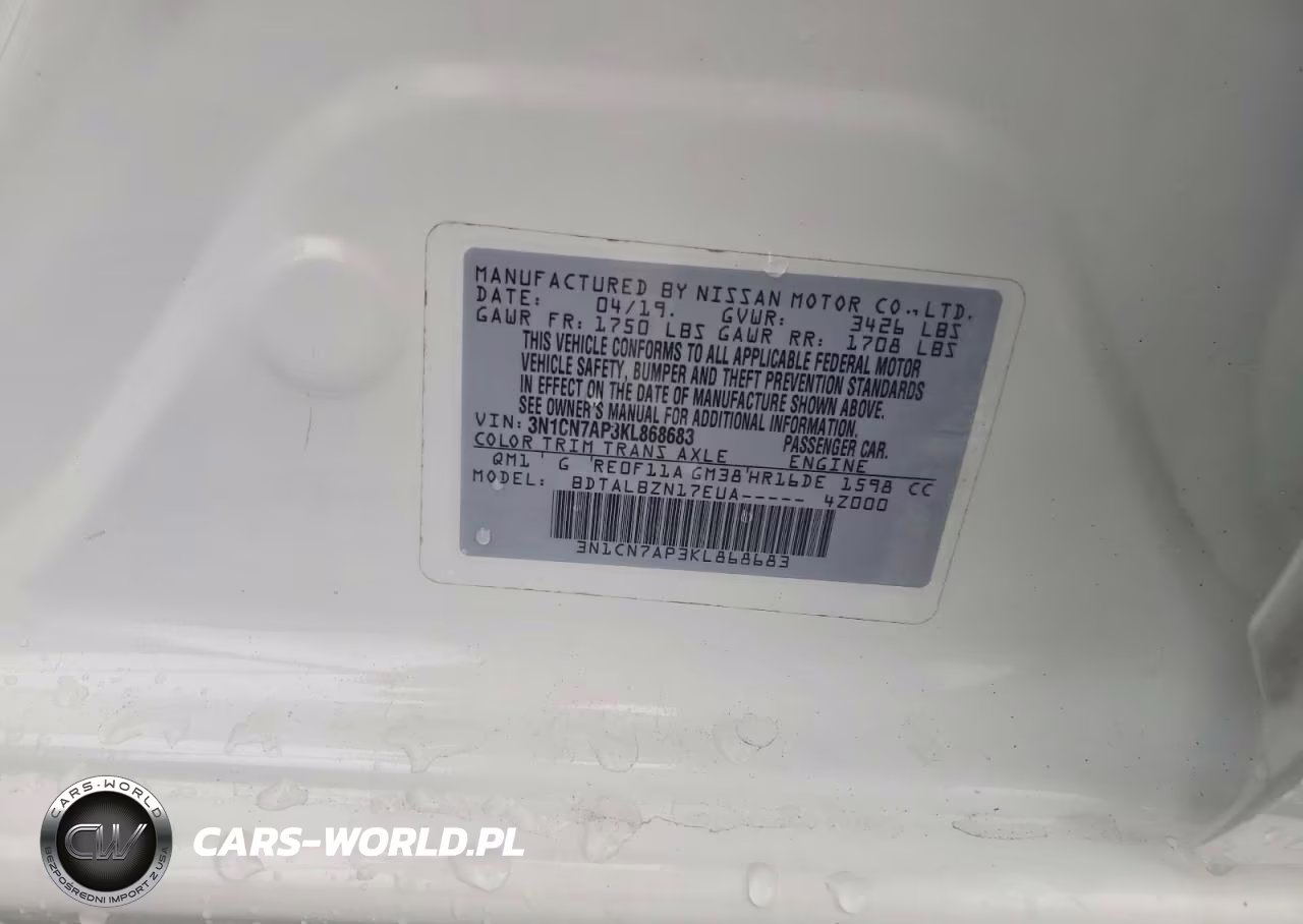 2019 Nissan Versa Sv VIN:3N1CN7AP3KL868683 - 12