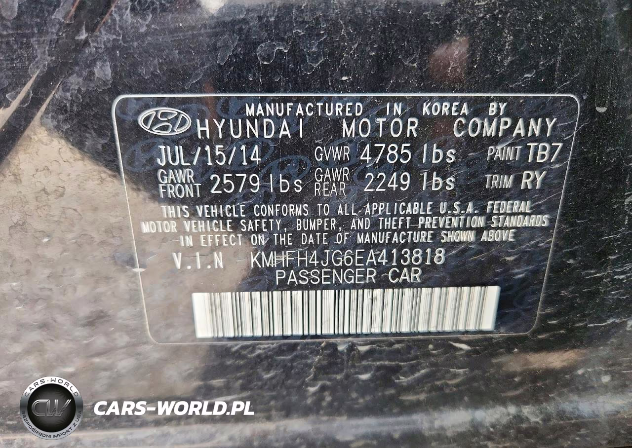 2014 Hyundai Azera Limited VIN:KMHFH4JG6EA413818 - 12