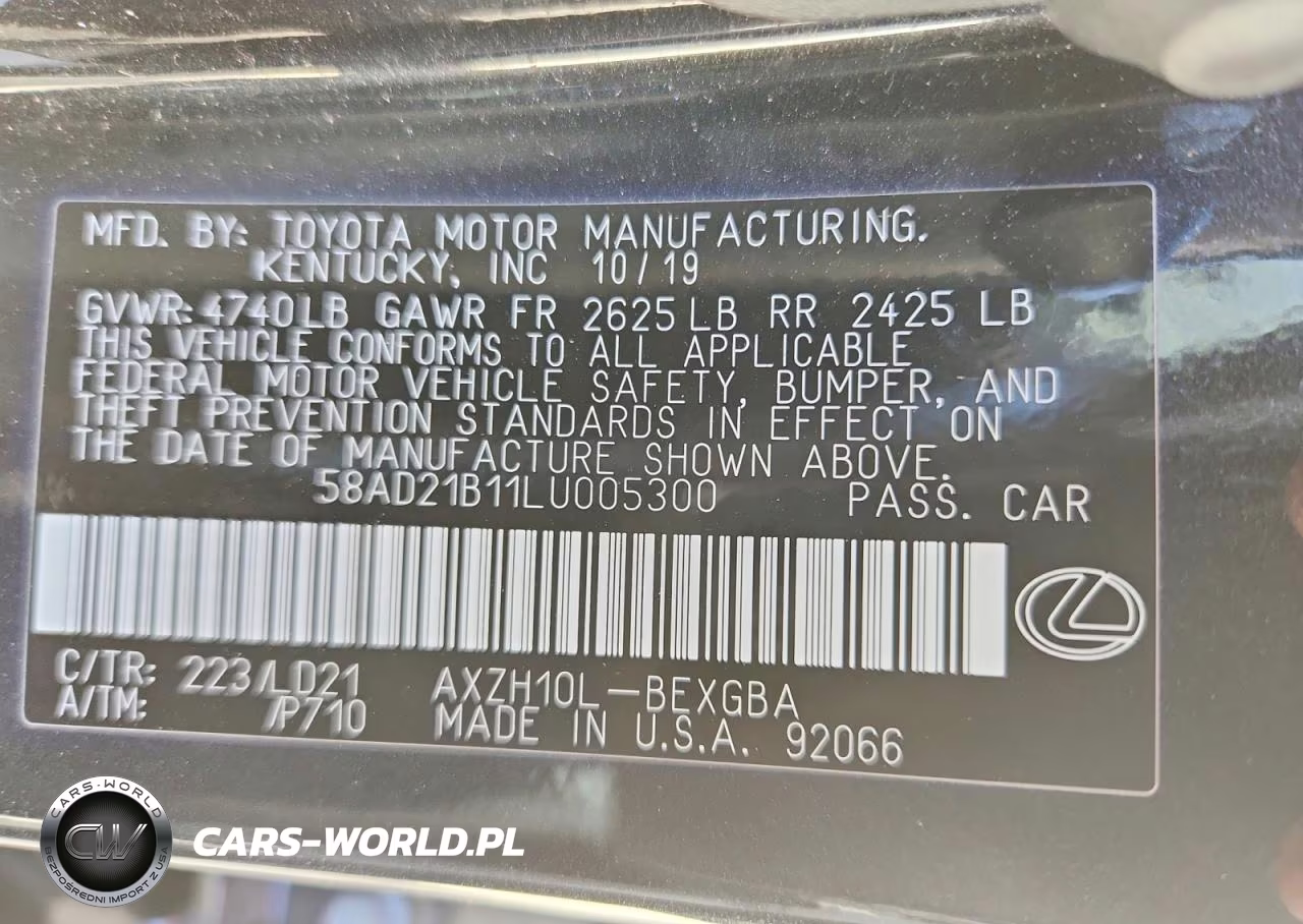 2020 Lexus Es 300H VIN:58AD21B11LU005300 - 13