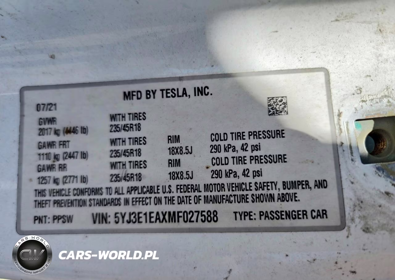 2021 Tesla Model 3 VIN:5YJ3E1EAXMF027588 - 12
