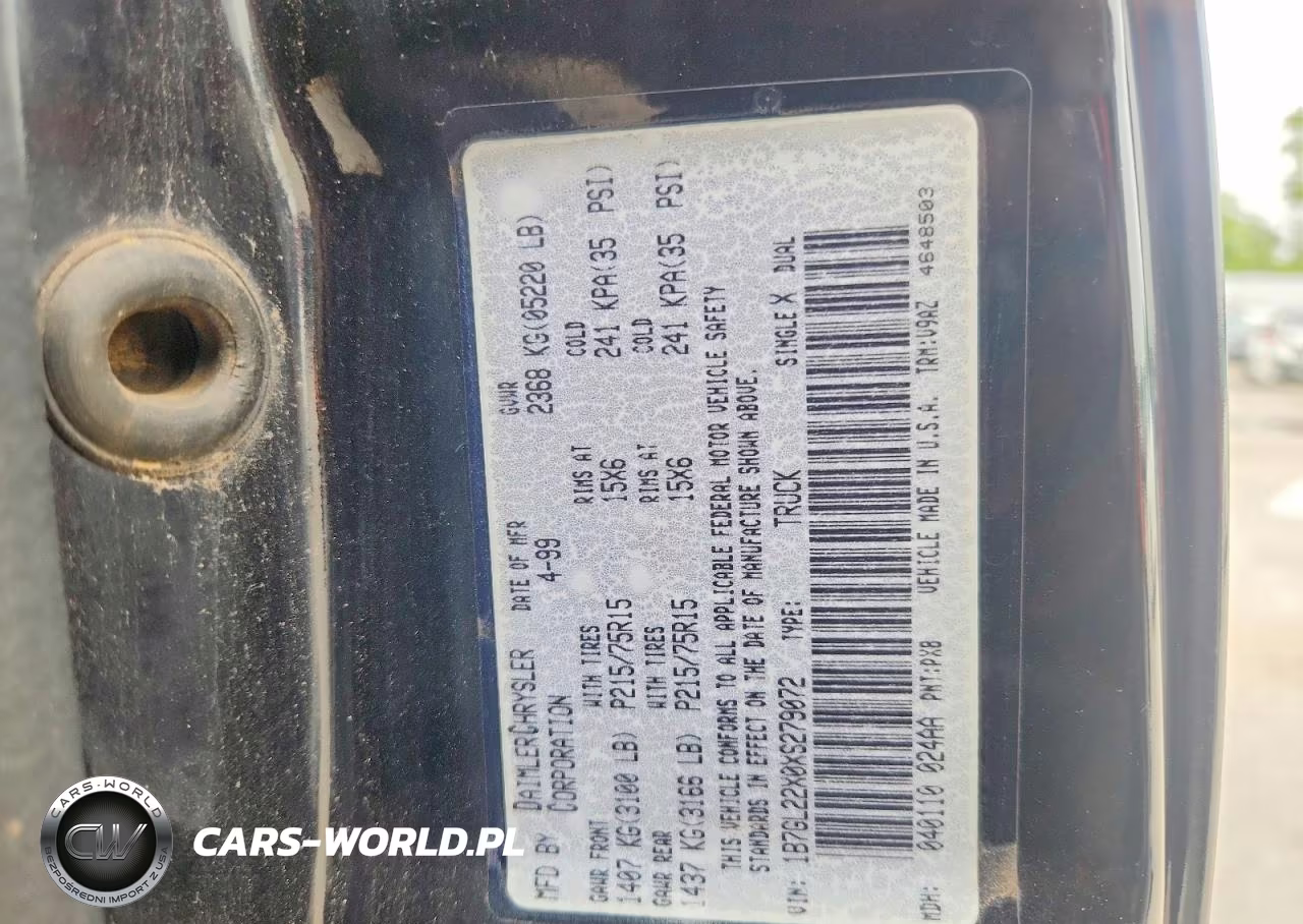 1999 Dodge Dakota VIN:1B7GL22X0XS279072 - 12