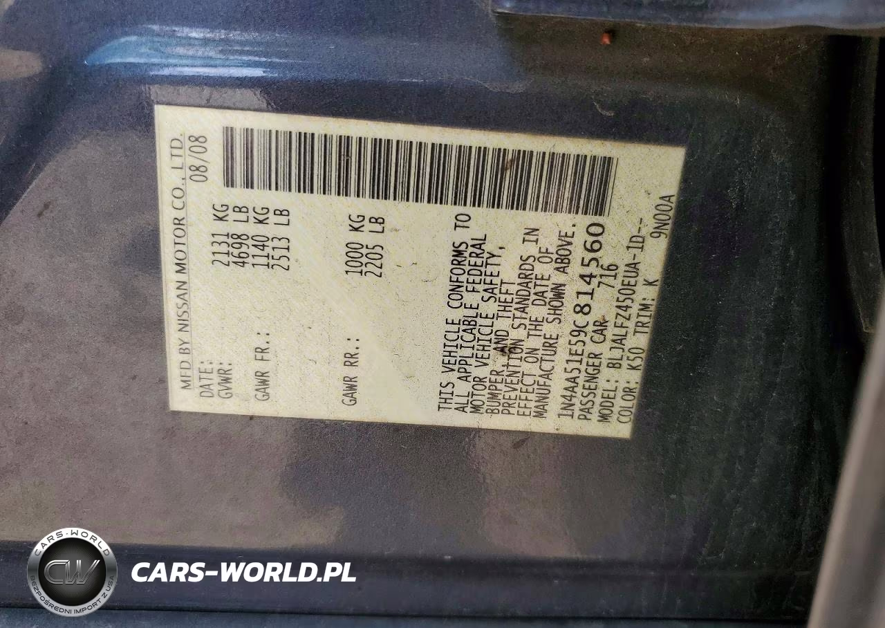 2009 Nissan Maxima 3.5 S VIN:1N4AA51E59C814560 - 12