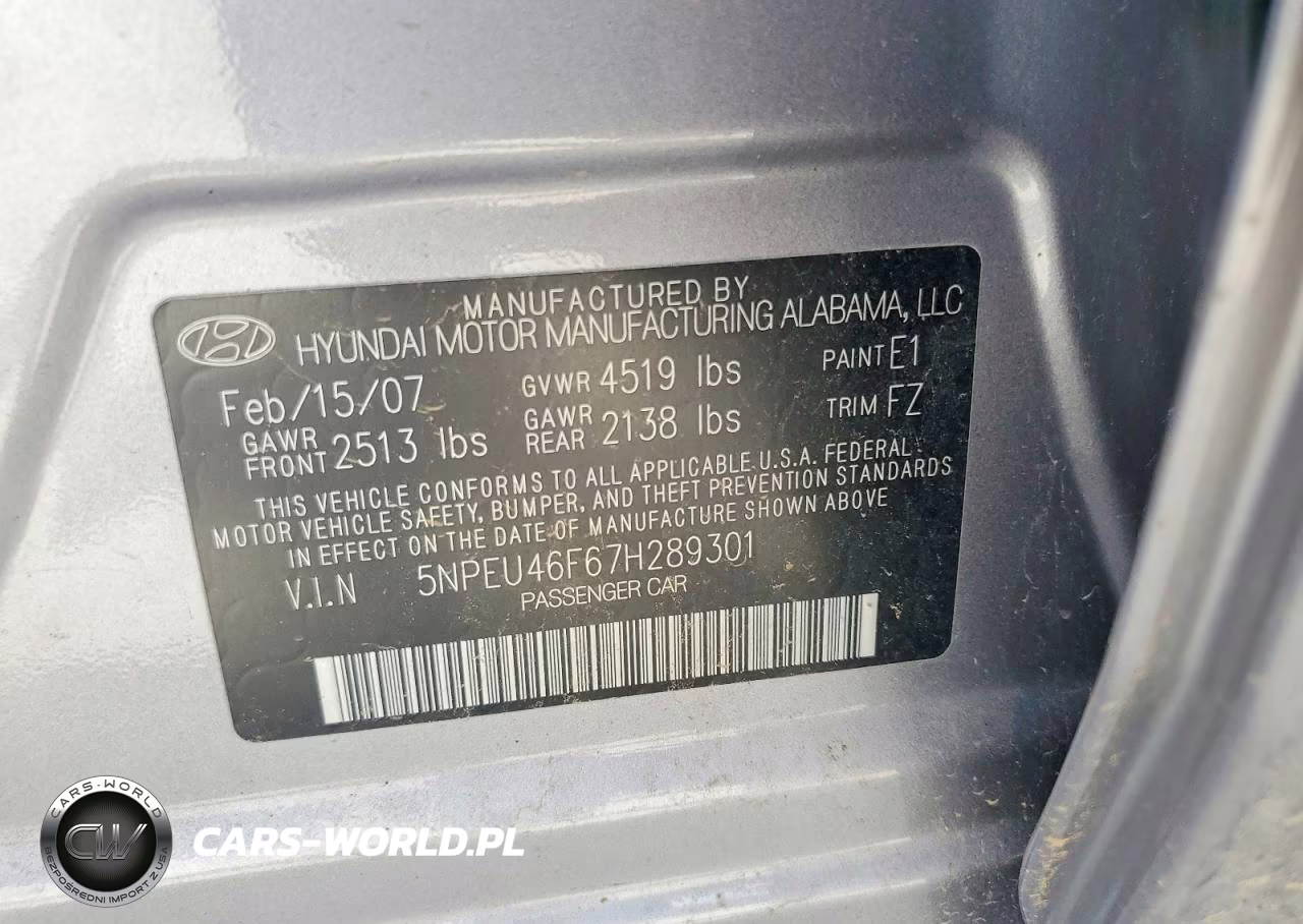 2007 Hyundai Sonata Se VIN:5NPEU46F67H289301 - 12