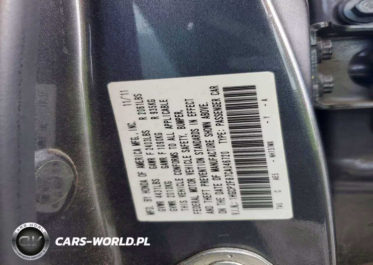 2012 Honda Accord Exl VIN:1HGCP2F87CA046720 - 12