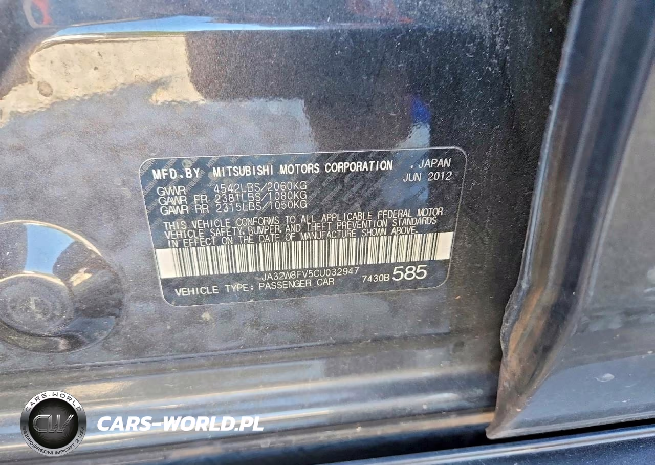 2012 Mitsubishi Lancer Evolution Gsr VIN:JA32W8FV5CU032947 - 13