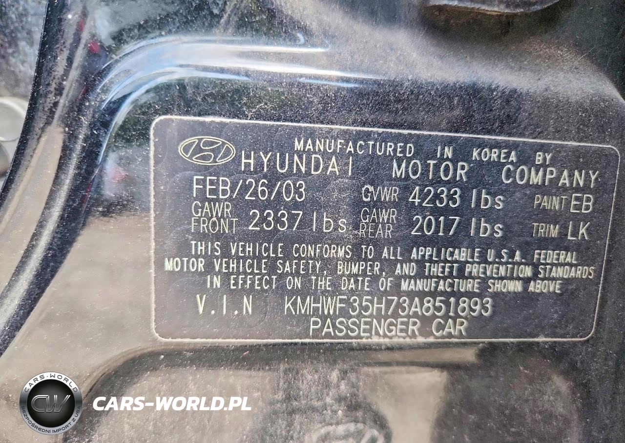 2003 Hyundai Sonata Gls VIN:KMHWF35H73A851893 - 12