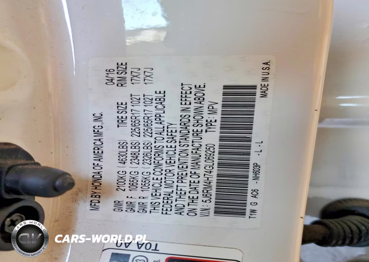 2016 Honda Cr-V Exl VIN:5J6RM4H74GL069250 - 14