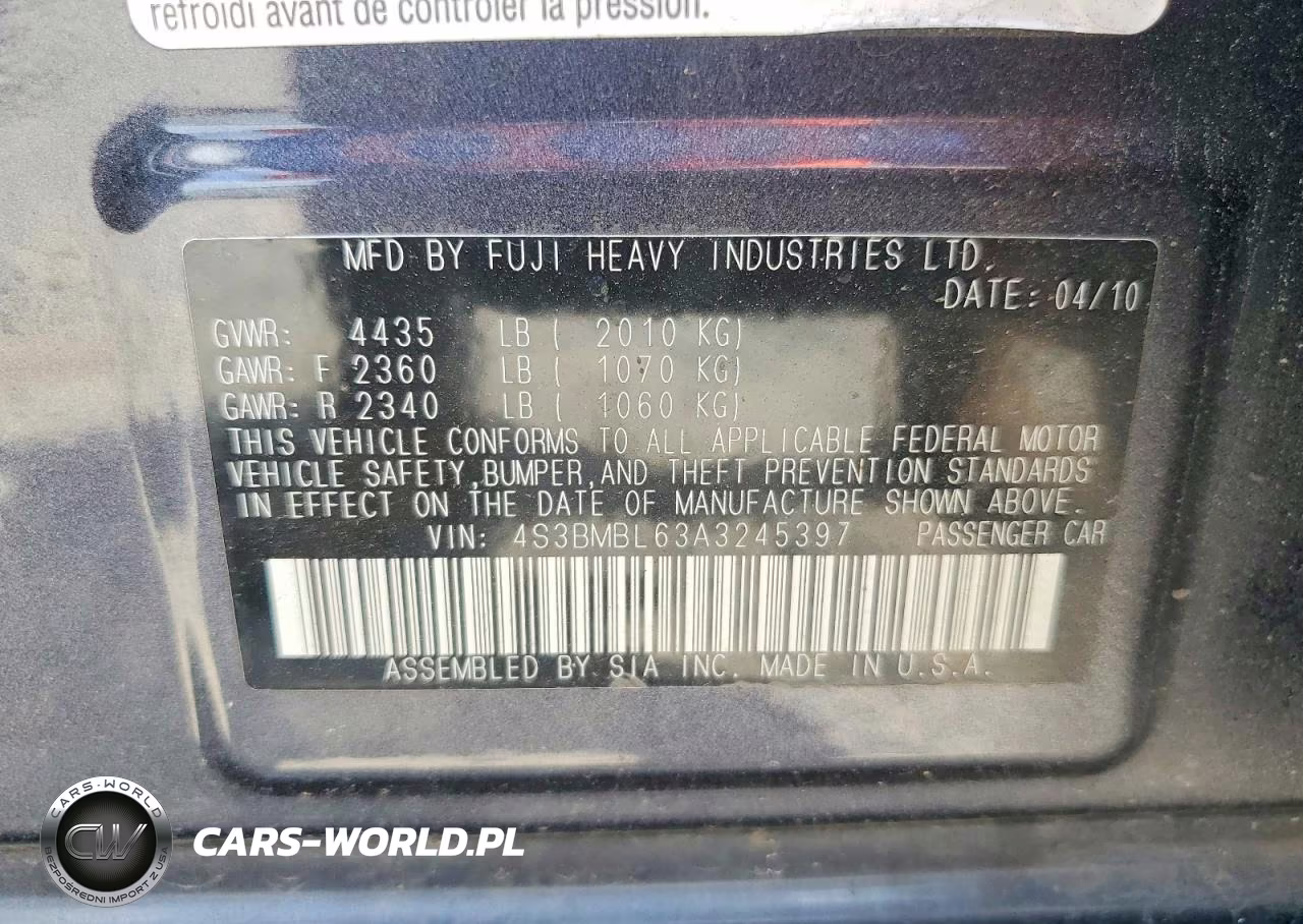 2010 Subaru Legacy 2.5I Limited VIN:4S3BMBL63A3245397 - 12