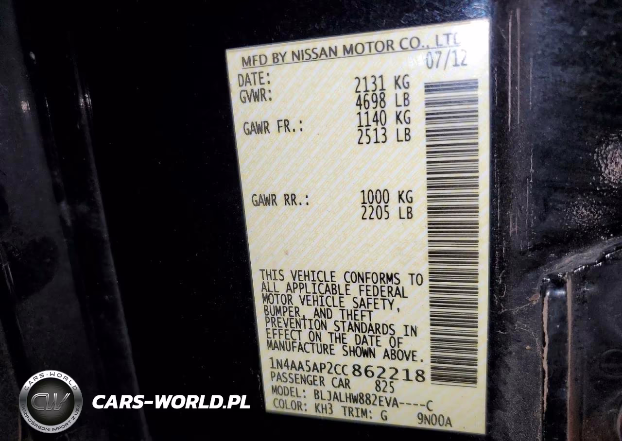2012 Nissan Maxima Platinum VIN:1N4AA5AP2CC862218 - 12