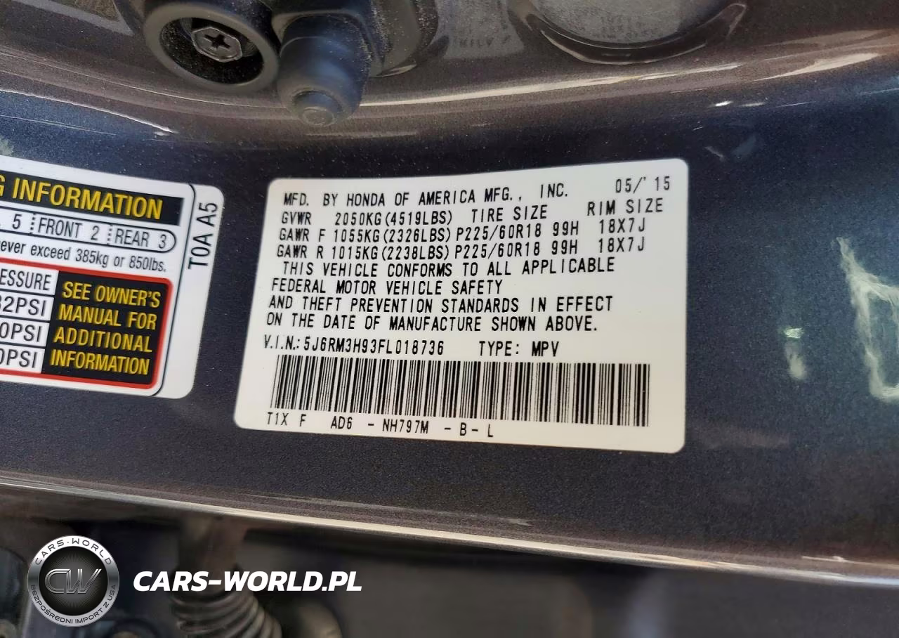 2015 Honda Cr-V Touring VIN:5J6RM3H93FL018736 - 14