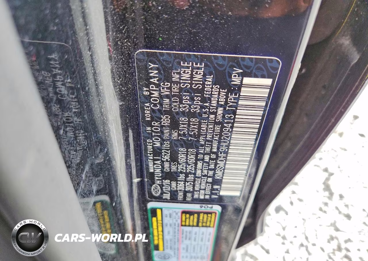 2017 Hyundai Santa Fe Se VIN:KM8SMDHF9HU209413 - 13
