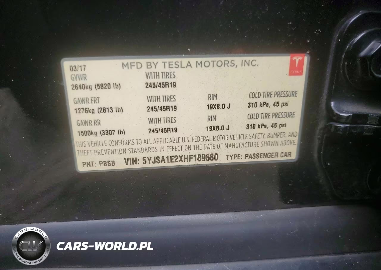 2017 Tesla Model S VIN:5YJSA1E2XHF189680 - 12