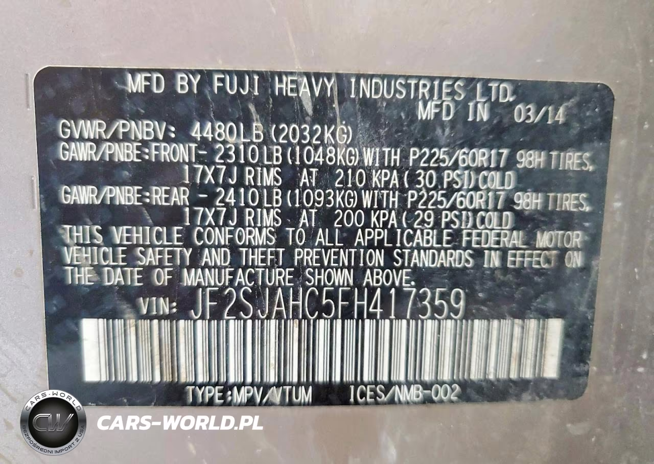 2015 Subaru Forester 2.5I Limited VIN:JF2SJAHC5FH417359 - 13