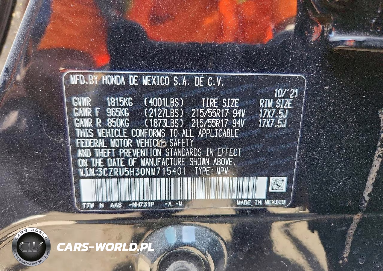 2022 Honda Hr-V Lx VIN:3CZRU5H30NM715401 - 12