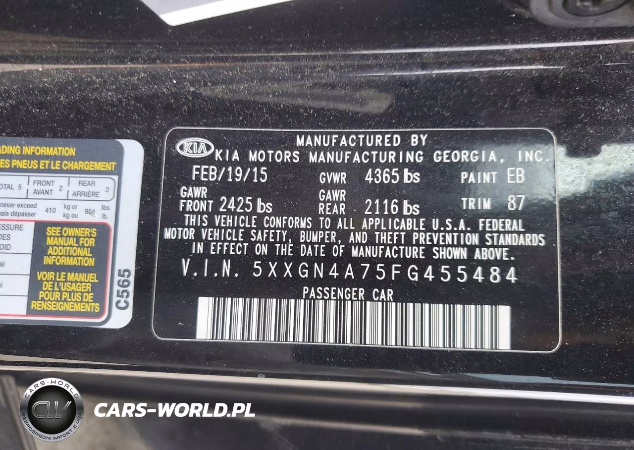 2015 Kia Optima Ex VIN:5XXGN4A75FG455484 - 12