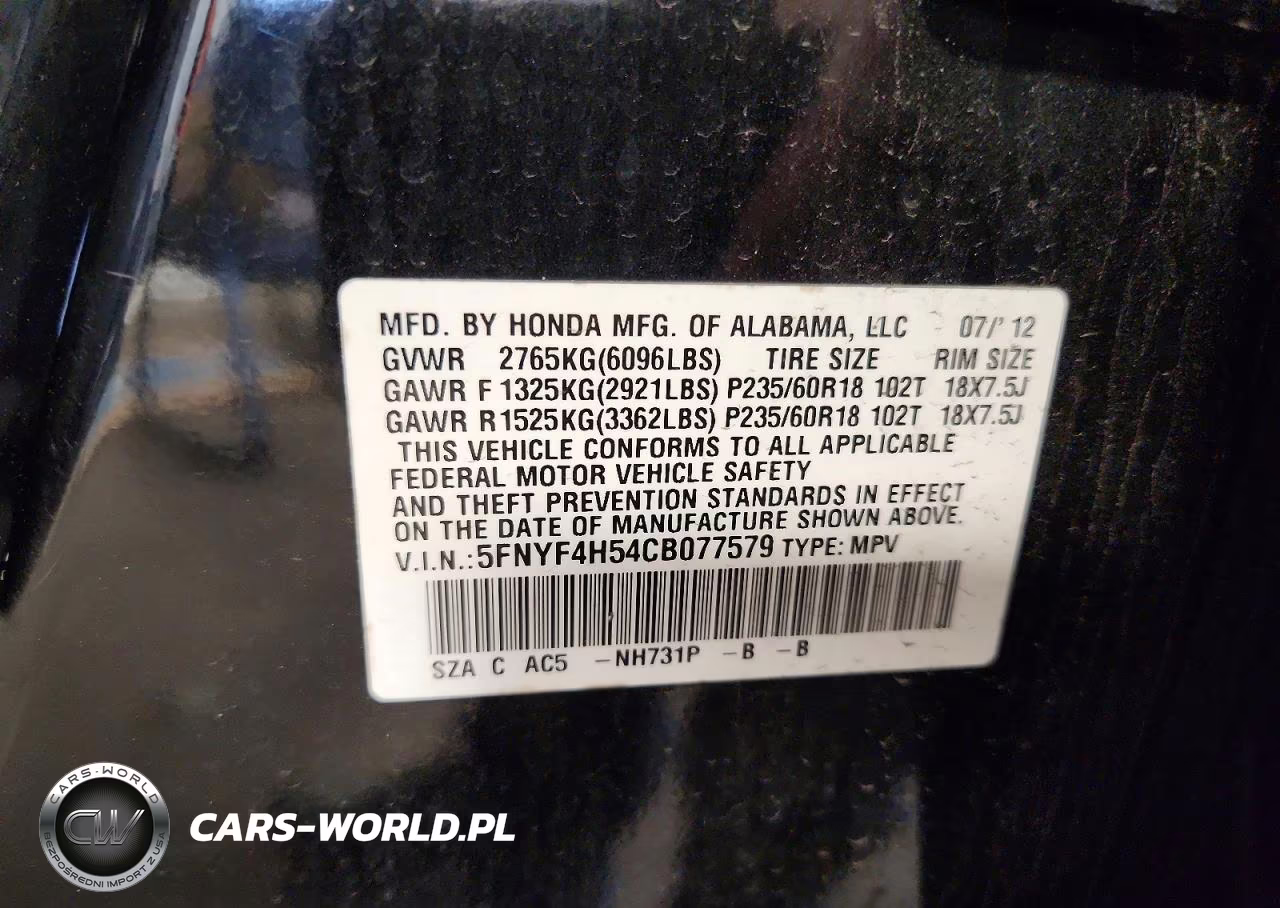 2012 Honda Pilot Exl VIN:5FNYF4H54CB077579 - 14