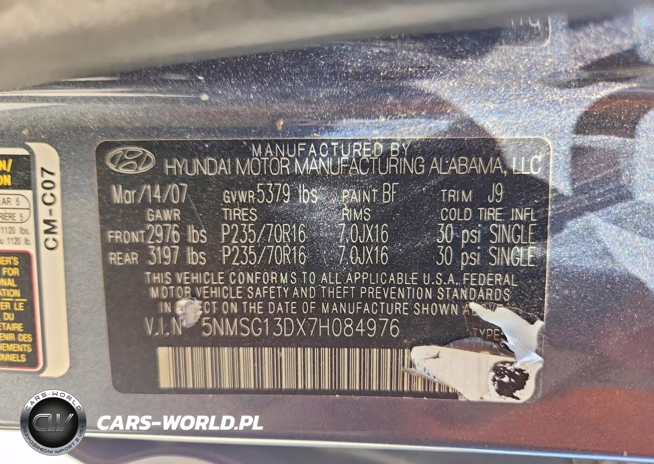 2007 Hyundai Santa Fe Gls VIN:5NMSG13DX7H084976 - 13
