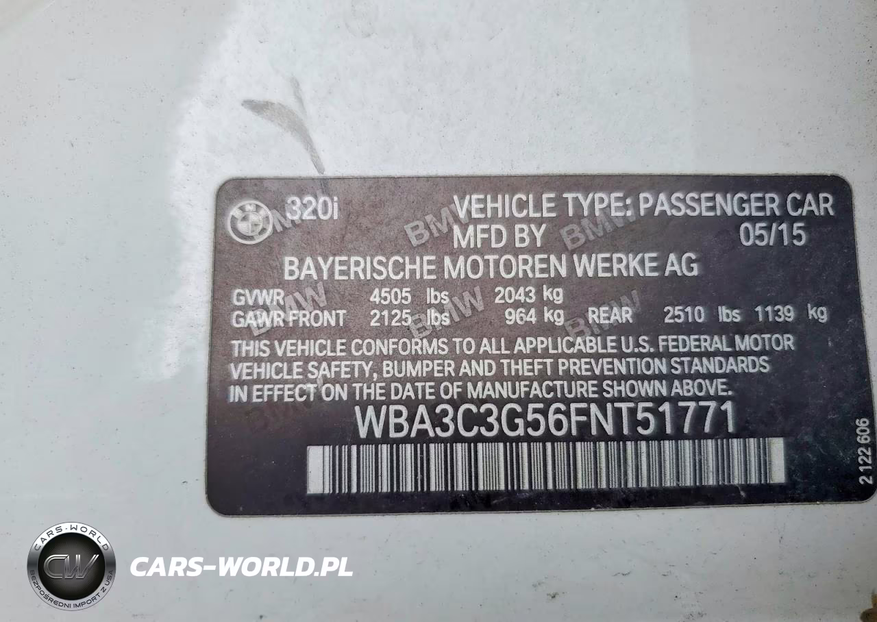 2015 BMW 320 I xDrive VIN:WBA3C3G56FNT51771 - 12