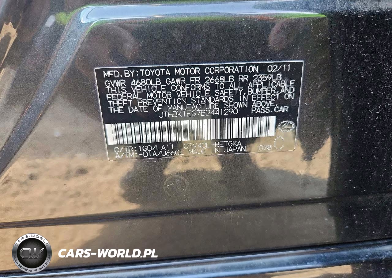2011 Lexus Es 350 VIN:JTHBK1EG7B2441290 - 12